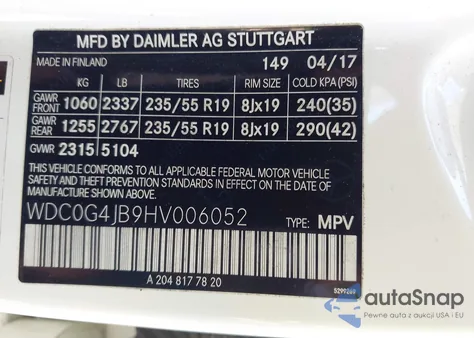 2017 Mercedes-Benz Glc 300 from USA, damaged, VIN WDC0G4JB9HV006052